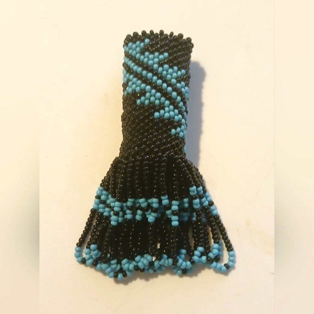 Black and Blue Beaded Lighter Sleeve Tasseled